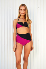 AUDREY VIOLET & BLACK HIGH WAISTED BIKINI BOTTOM